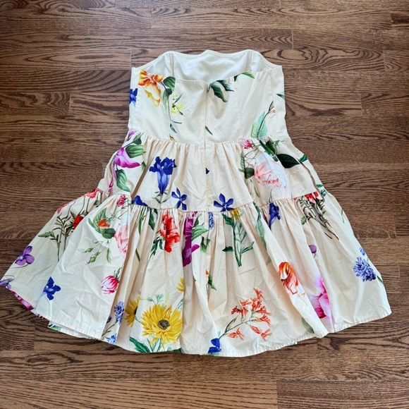 EXPRESS tiered yellow floral Babydoll Strapless mini Dress size 8 - Picture 5 of 12